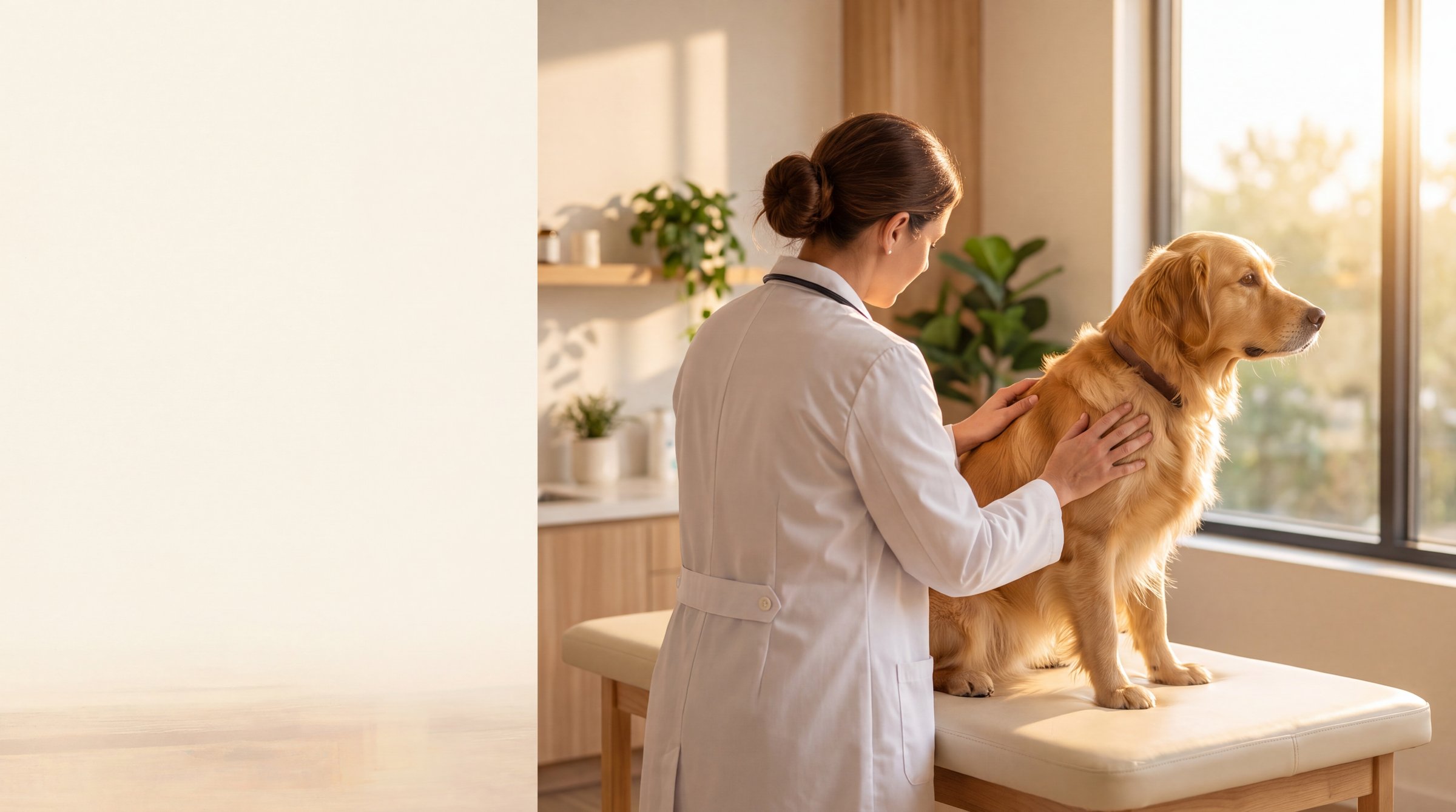 Veterinária examinando um cão na clínica