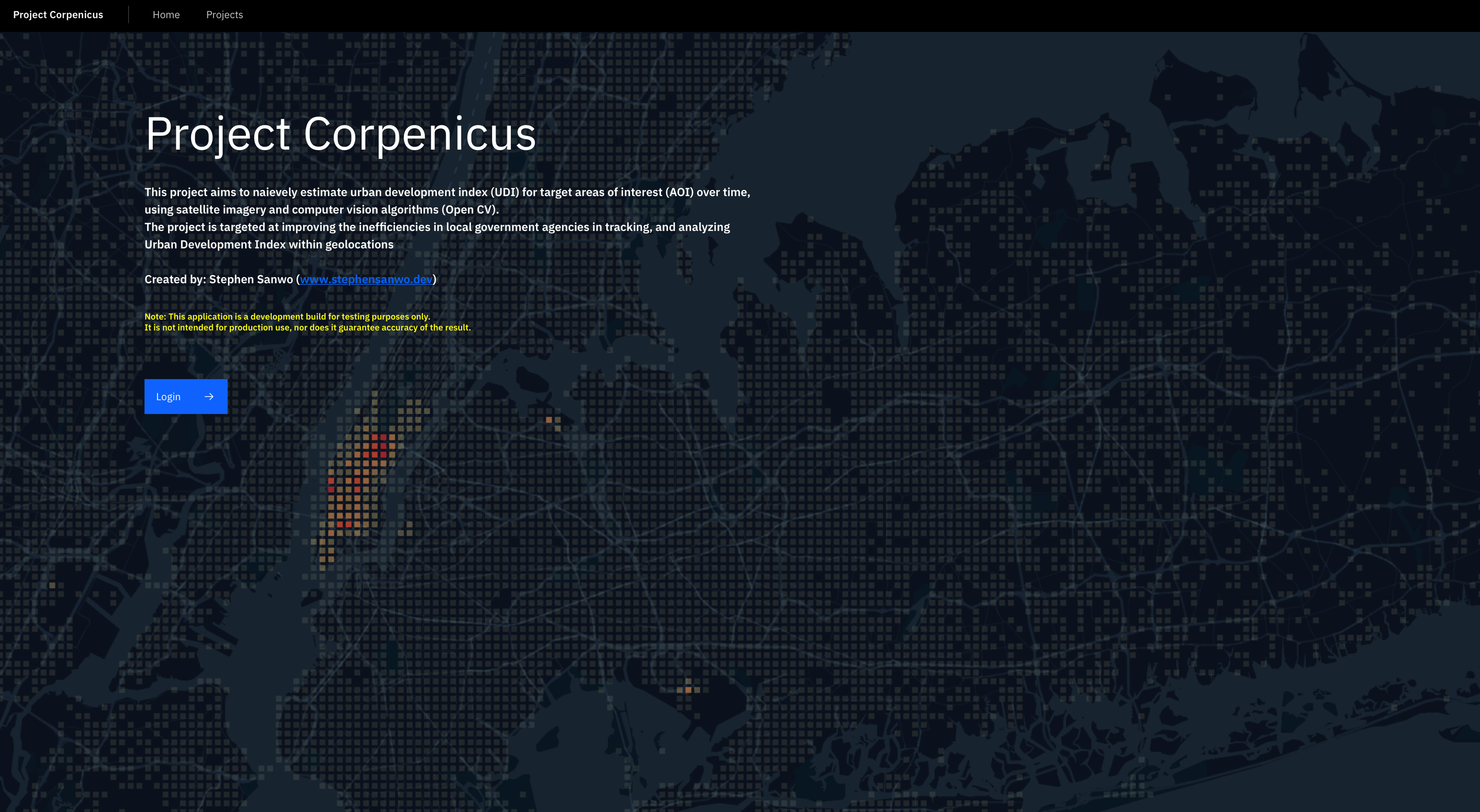 Project Corpenicus Welcome Screen