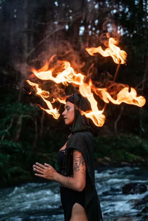 Fire performer, outdoor night