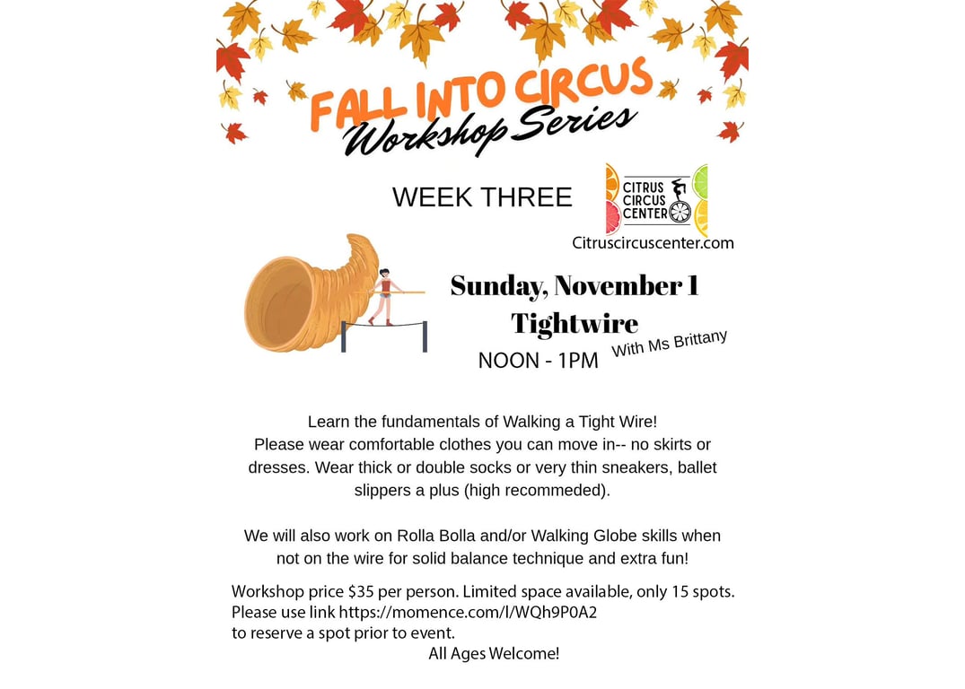 Fall Into Circus Tightwire and Balance Skill Workshop