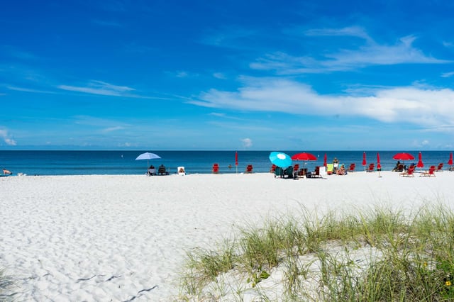 Lowdermilk park beach Naples, FL colorful umbrellas
