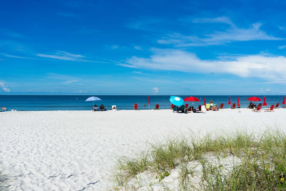 Lowdermilk park beach Naples, FL colorful umbrellas