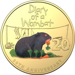 2022 20c 20th anniversary of diary of a wombat gold plated coin in deluxe edition book