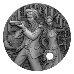 2022 The Gangsters - Bonnie & Clyde 2oz Silver Ultra High Relief Antiqued Coin