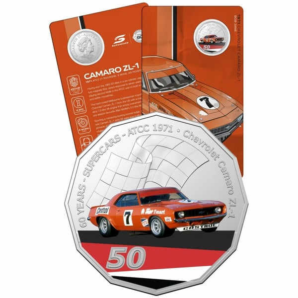 10495-2020-50c-1971-chevrolet-camaro-zl-1-60-years-of-supercars-coloured-coin-in-card