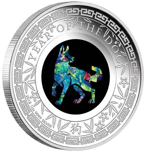 2018 opal lunar series year of the dog 1oz. 9999 silver proof coin - the perth mint