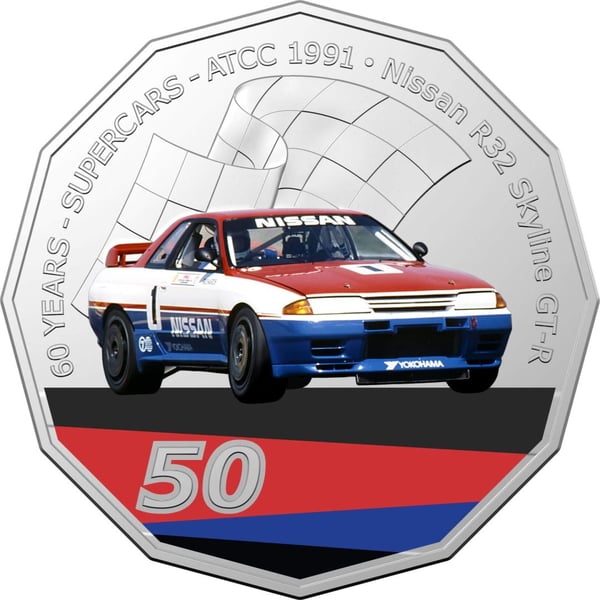 10497-2020-50c-1991-nissan-r32-skyline-gt-r-60-years-of-supercars-coloured-coin-in-card