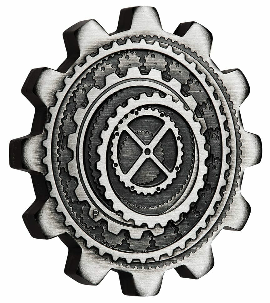 20G06ZAA-2020-industry-in-motion-1oz-9999-silver-gear-shaped-antiqued-two-coin-set