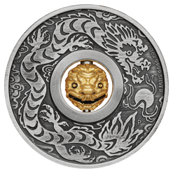 2024 Year of the Dragon Rotating Charm 1oz .9999 Silver Antiqued Coin