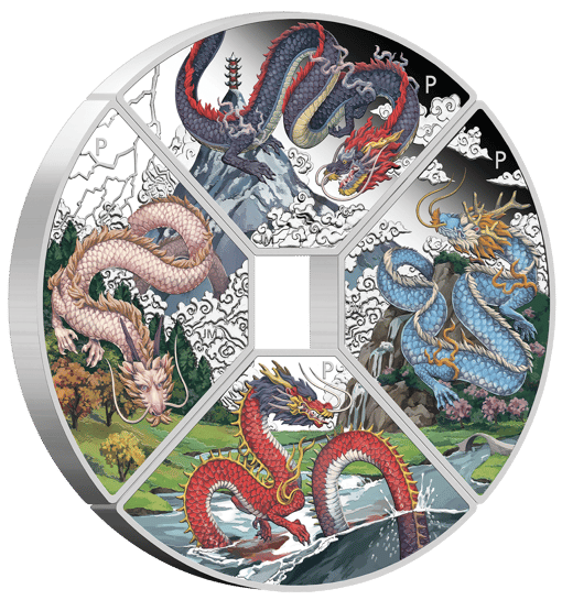 2024 year of the dragon quadrant 1oz. 9999 silver proof four coin set