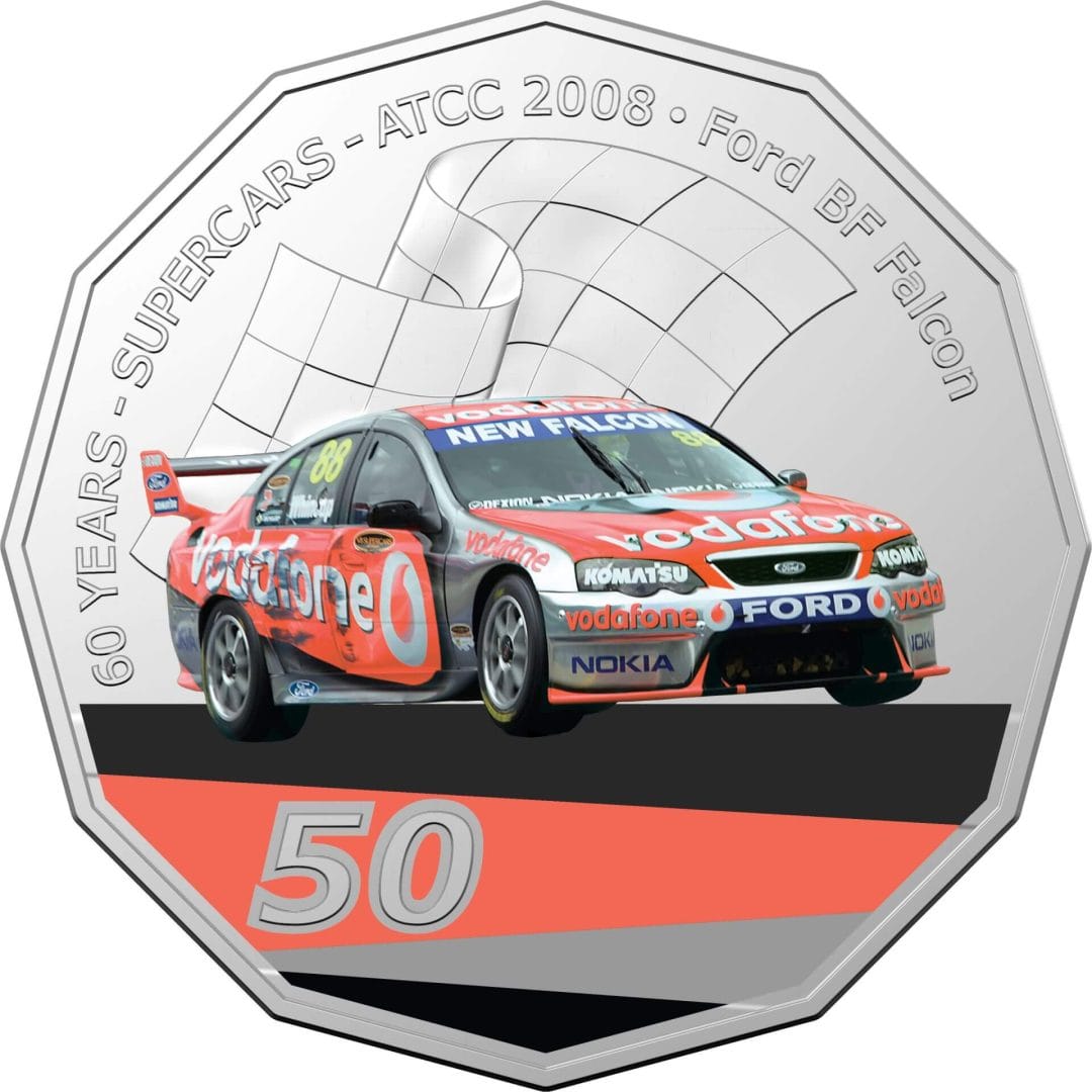 10501-2020-50c-2008-ford-bf-falcon-60-years-of-supercars-coloured-coin-in-card-2020-50c-2008-ford-bf-falcon-60-years-of-supercars-coloured-coin-in-card