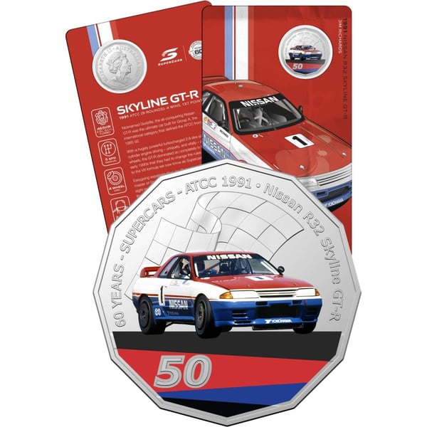 10497-2020-50c-1991-nissan-r32-skyline-gt-r-60-years-of-supercars-coloured-coin-in-card