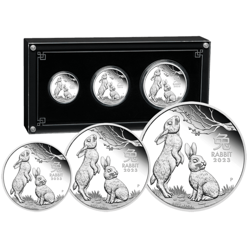 2023 year of the rabbit. 9999 silver proof three coin set – lunar series iii
