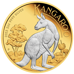 2023 Australian Kangaroo 2oz Silver Reverse Gilded Coin