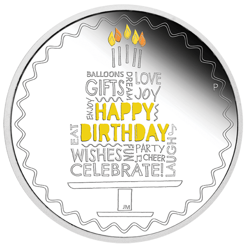 2022 happy birthday 1oz. 9999 coloured silver proof coin