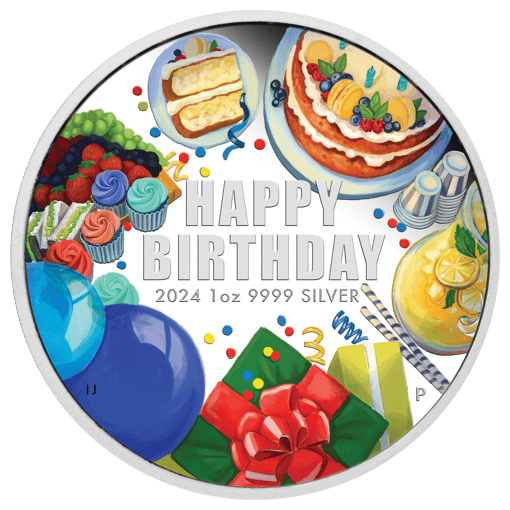 2024 happy birthday 1oz. 9999 coloured silver proof coin