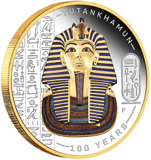 2022 tutankhamun discovery 100 year anniversary 2oz silver proof gilded coloured coin