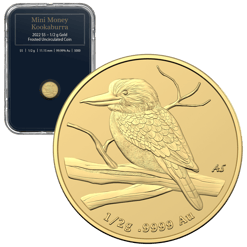 2022 $5 Mini Money Kookaburra 1/2gm (0.5g) .9999 Gold Frosted Uncirculated Coin