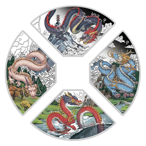2024 year of the dragon quadrant 1oz. 9999 silver proof four coin set