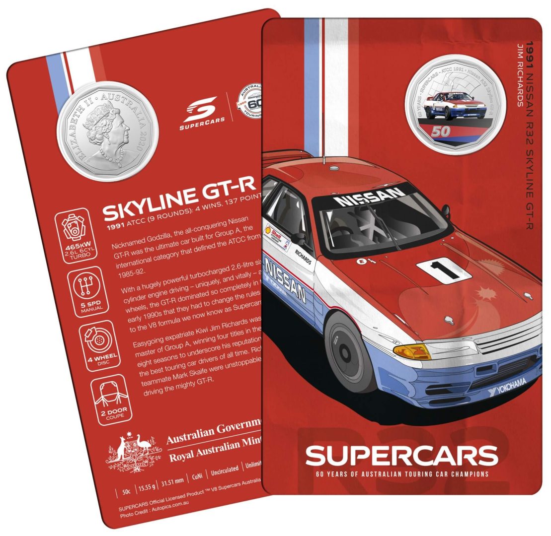 10497-2020-50c-1991-nissan-r32-skyline-gt-r-60-years-of-supercars-coloured-coin-in-card