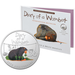 2022 20c 20th Anniversary of Diary of a Wombat Coloured Coin in Special Edition Book