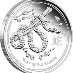 2013 year of the snake 1oz. 999 silver coin in capsule - the perth mint bu