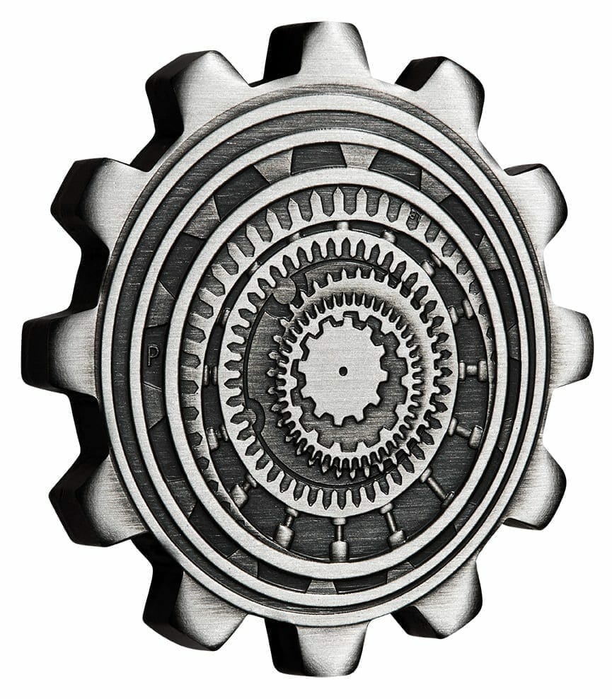 20G06ZAA-2020-industry-in-motion-1oz-9999-silver-gear-shaped-antiqued-two-coin-set