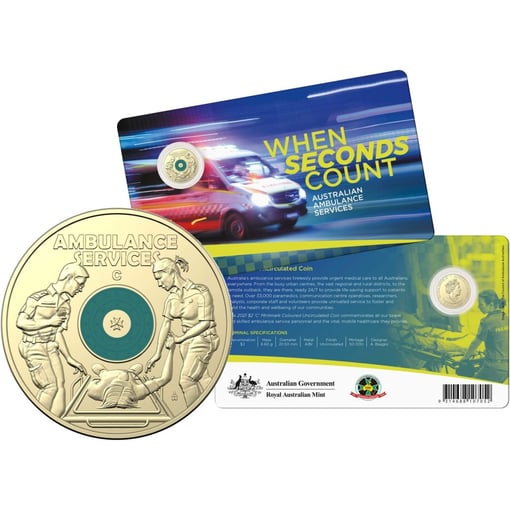 2021 $2 australian ambulance services "c" mintmark uncirculated coloured coin in card - albr