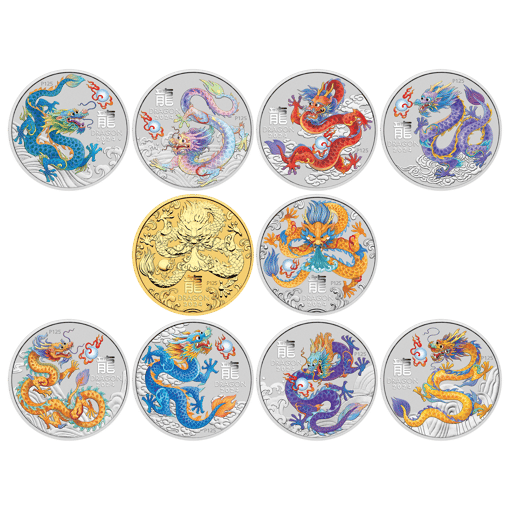 2024 year of the dragon 1/2oz. 9999 silver ten coin set