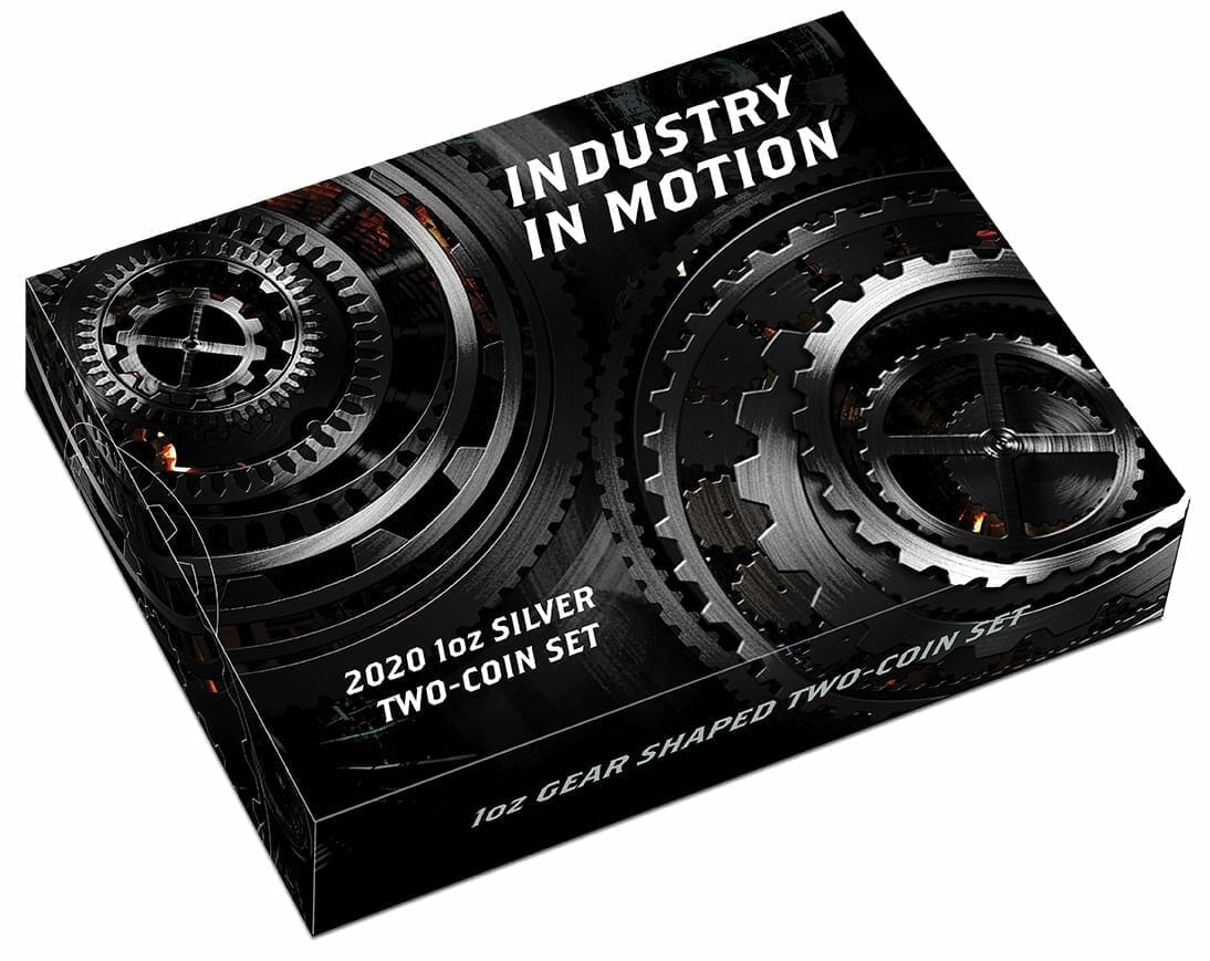 20G06ZAA-2020-industry-in-motion-1oz-9999-silver-gear-shaped-antiqued-two-coin-set