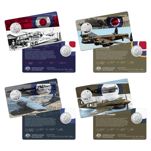 2021 50c centenary of royal australian air force coloured 11 coin collection - cuni