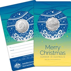 2021 50c beach christmas coin decoration in pop-out card - pack of 5 - cuni