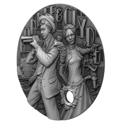 2022 the gangsters - bonnie & clyde 2oz silver ultra high relief antiqued coin