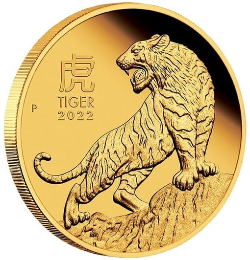 2022 year of the tiger 1/4oz. 9999 gold proof coin - lunar series iii