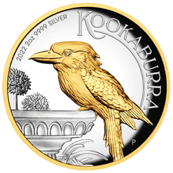 2022 Australian Kookaburra 2oz .9999 Silver Proof High Relief Gilded Coin