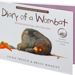 2022 20c 20th anniversary of diary of a wombat coloured coin in special edition book