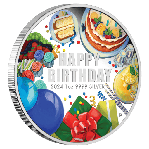 2024 happy birthday 1oz. 9999 coloured silver proof coin