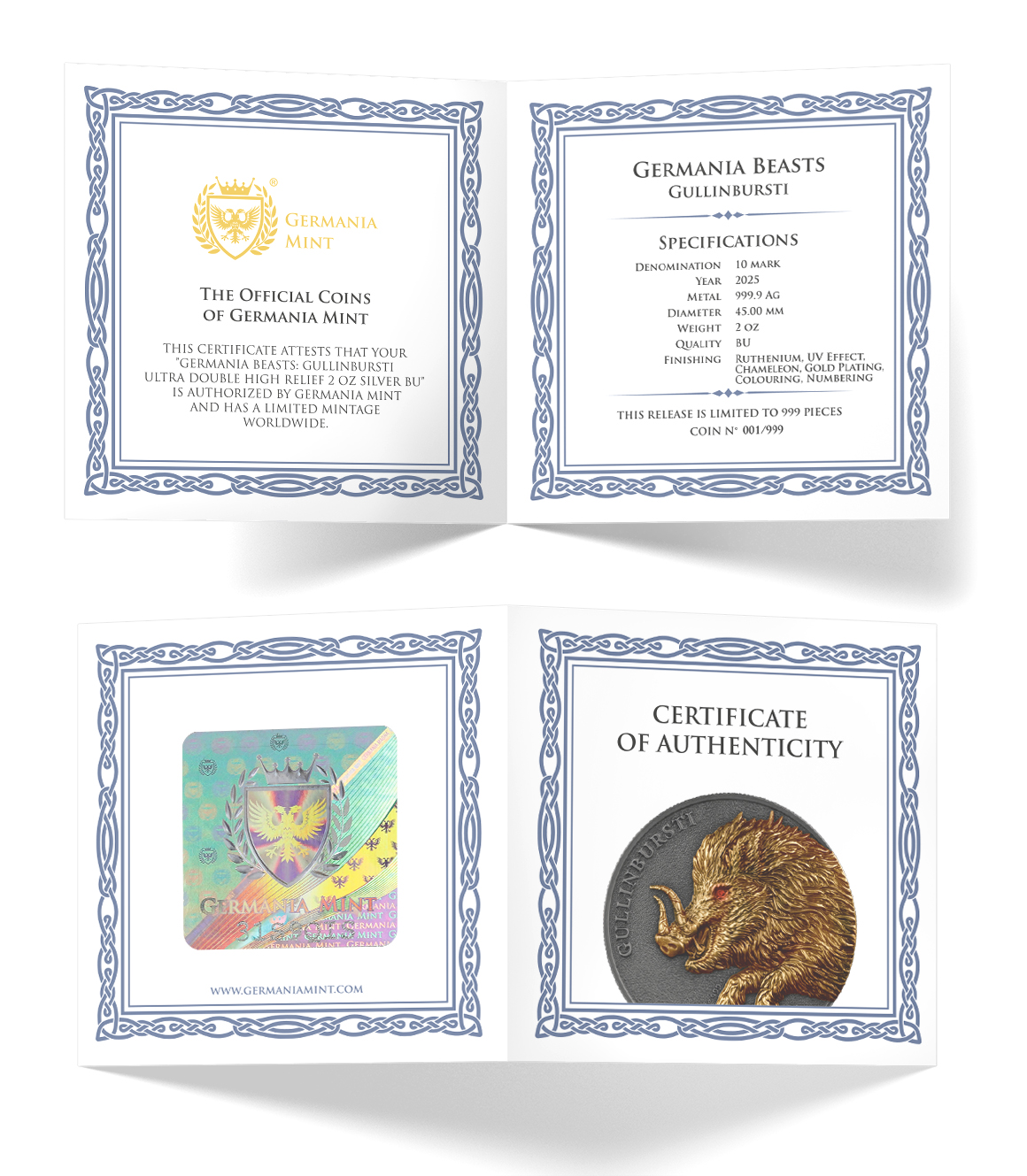 2025 Germania Beasts Gullinbursti 2oz Ultra High Relief Silver Coin