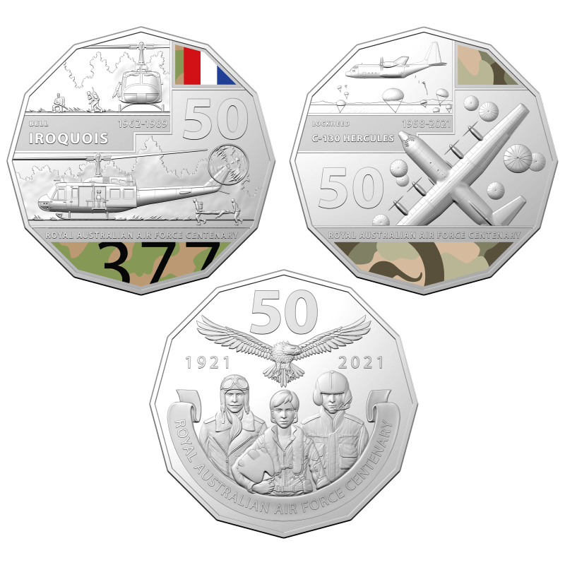 centenary 10419-2021-50c-centenary-of-royal-australian-air-force-coloured-11-coin-collection-cuni-2021-50c-centenary-of-royal-australian-air-force-coloured-11-coin-collection-cuni