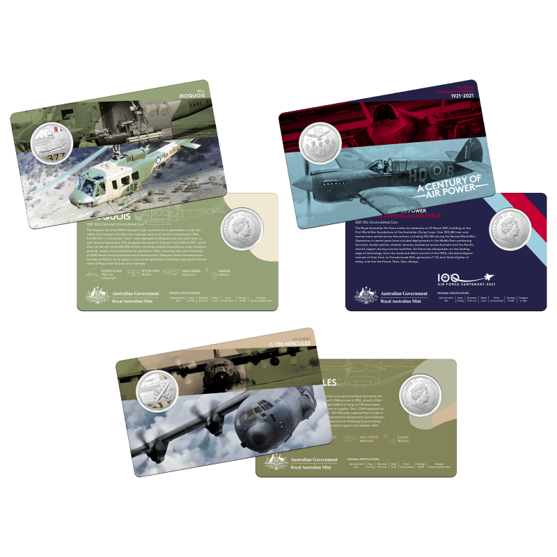 centenary 10419-2021-50c-centenary-of-royal-australian-air-force-coloured-11-coin-collection-cuni-2021-50c-centenary-of-royal-australian-air-force-coloured-11-coin-collection-cuni