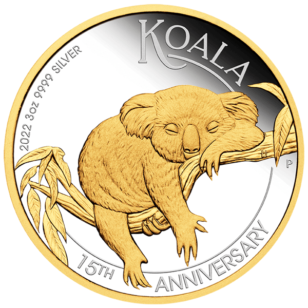 22127YCAA-2022-australian-koala-15th-anniversary-3oz-9999-silver-proof-gilded-coin