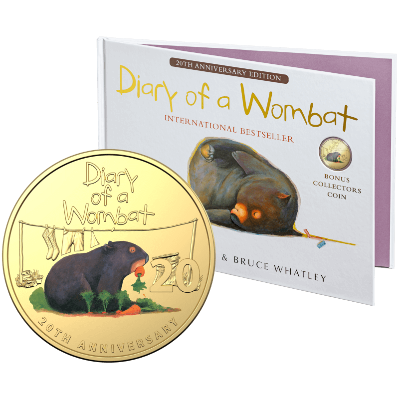 wombat 11089-2022-20c-20th-anniversary-of-diary-of-a-wombat-gold-plated-coin-in-deluxe-edition-book-2022-20c-20th-anniversary-of-diary-of-a-wombat-gold-plated-coin-in-deluxe-edition-book