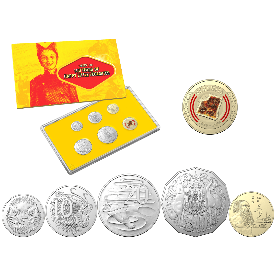 vegemite 11092-2023-vegemite-centenary-100-years-of-happy-little-vegemites-uncirculated-six-coin-year-set
