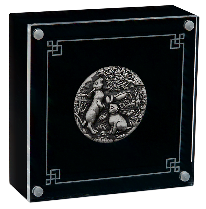 year of the rabbit 3S2306CGAA-2023-year-of-the-rabbit-2oz-silver-antiqued-coin