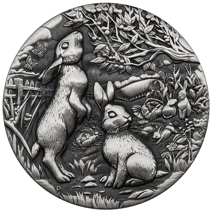 year of the rabbit 3S2306CGAA-2023-year-of-the-rabbit-2oz-silver-antiqued-coin