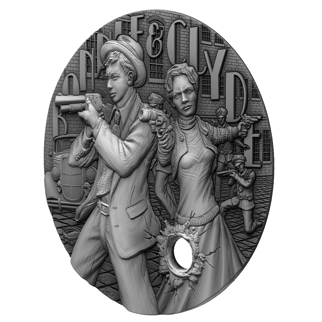 gangsters 22GBAC2OHRC-2022-the-gangsters-bonnie-clyde-2oz-silver-ultra-high-relief-antiqued-coin