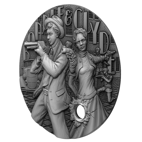 gangsters 22GBAC2OHRC-2022-the-gangsters-bonnie-clyde-2oz-silver-ultra-high-relief-antiqued-coin