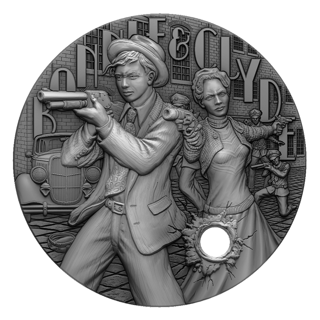 gangsters 22GBAC2OHRC-2022-the-gangsters-bonnie-clyde-2oz-silver-ultra-high-relief-antiqued-coin