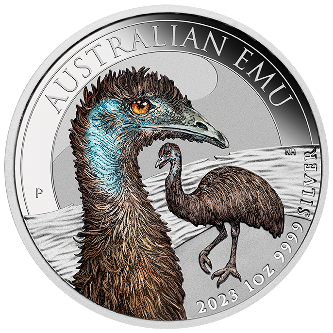 australian emu 23P67AAA-2023-australian-emu-1oz-silver-coloured-coin