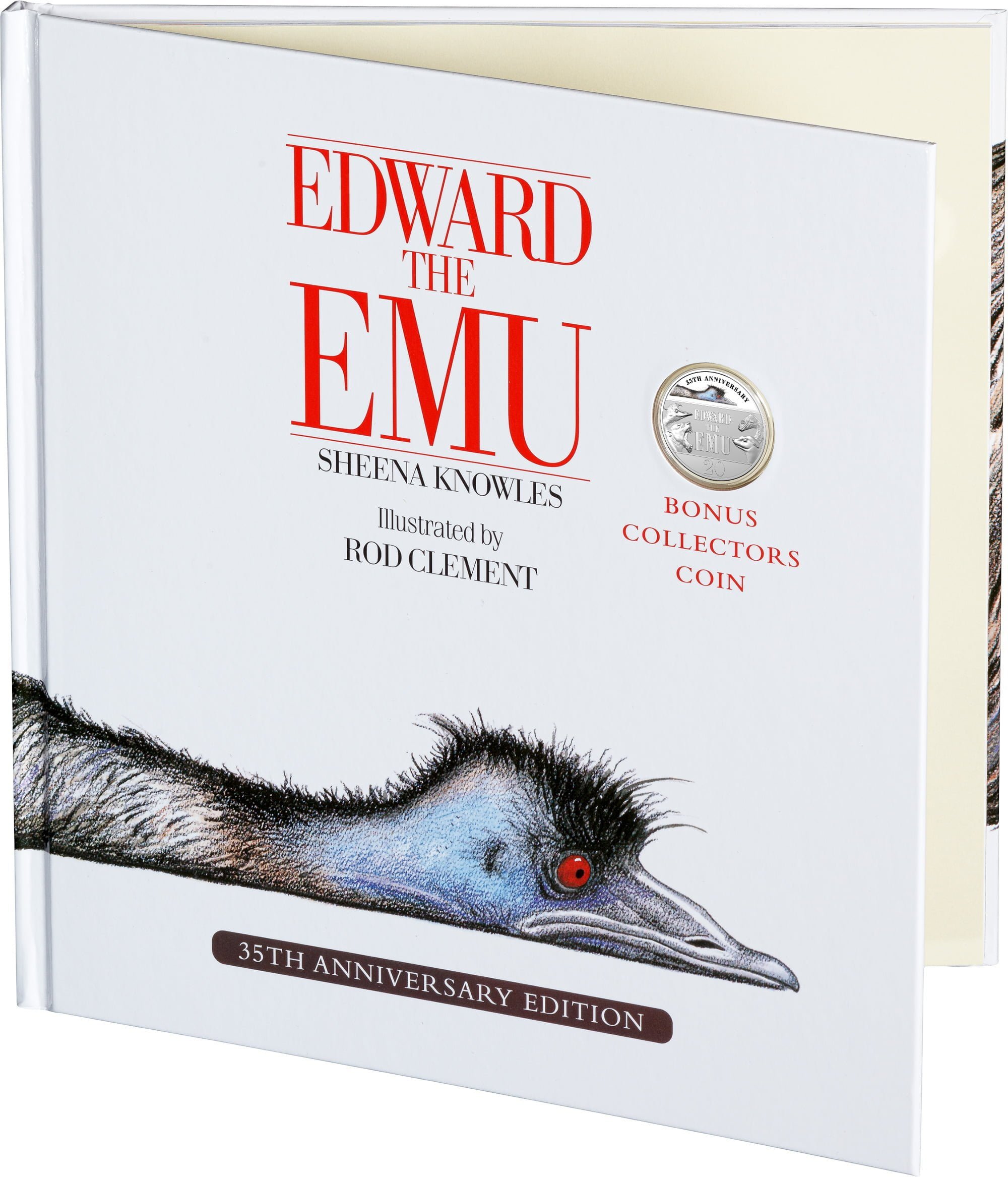 edward the emu 11373-2023-20c-35th-anniversary-of-edward-the-emu-coloured-coin-in-special-edition-book-cuni